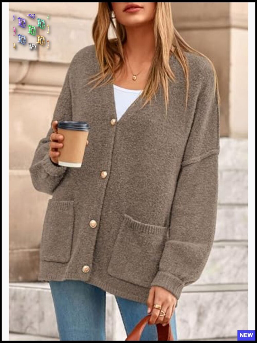 Oversized Chunky Knit Cardigan Button Down Lantern Sleeve Cozy Fall Sweater - Picture 2 of 7